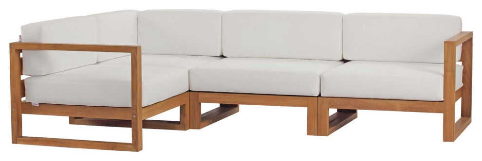Lounge Sectional Sofa Chair Set, Wood, Brown Natural White, Modern, Outdoor