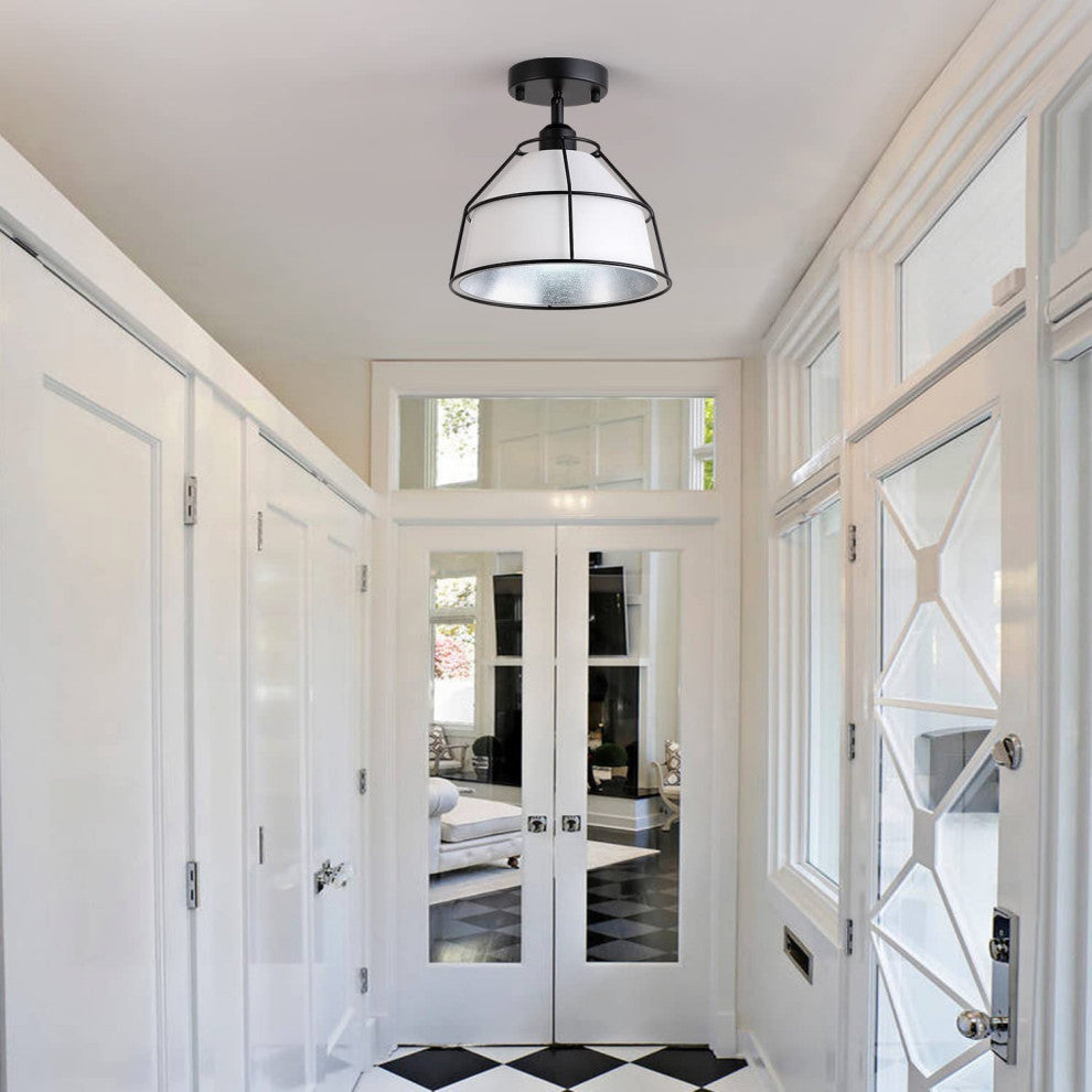 Farmhouse semi flush mount light fixture black cage ceiling lamp
