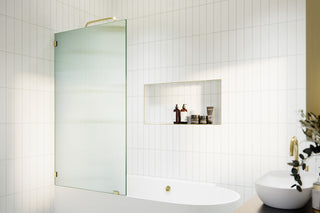 30"x58.25" Single Fixed Fluted Bath Panel Shower Tub Door, Polished Brass
