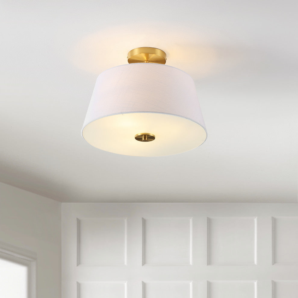 Isabella 15" 3-Light Modern Midcentury Iron Semi Flush Mount, Brass Gold/White