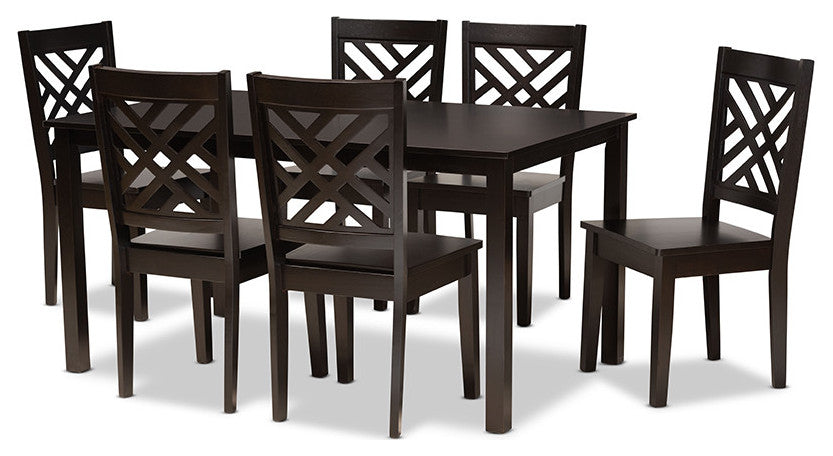 Seymour Modern Contemporary Dark Brown Finish Wood 7-Piece Dining Set