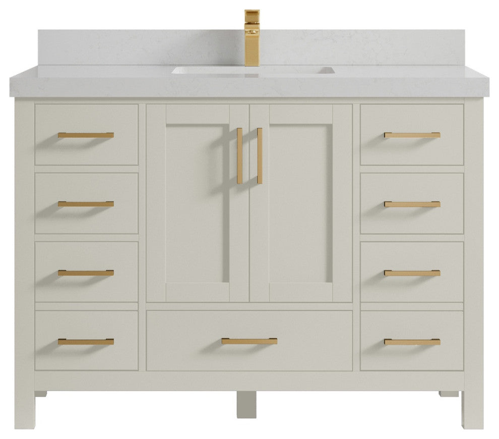 Malibu 48" Single Sink Bath Vanity in Fine Grain 2" Carrara Quartz