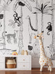 Safari Jungle Illustration Peel and Stick Vinyl Mural, Black, 24"x96", Single