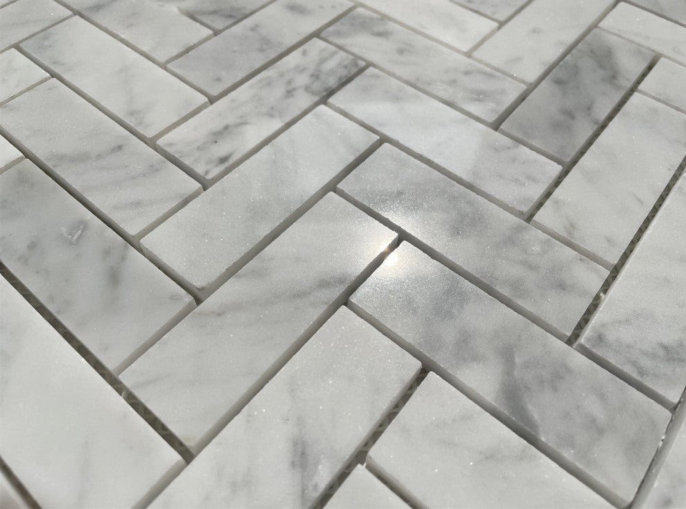 Herringbone Carrara Marble Tile Carrera Venato Mosaic Tile Polished, 1 sheet