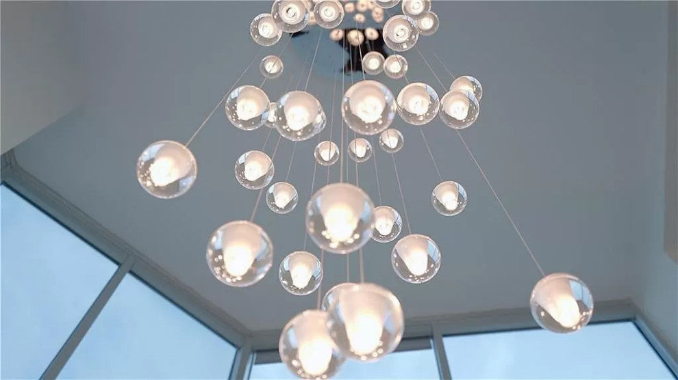 Orion 36 Light Floating Glass LED Chandelier, Round Canopy, Black