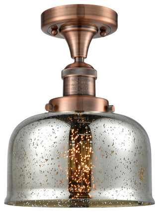 Large Bell 8" Semi-Flush Mount, Antique Copper, Glass: Silver Mercury