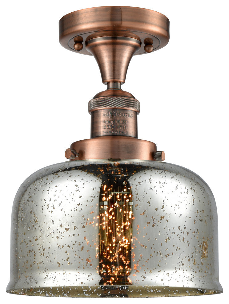 Large Bell 8" Semi-Flush Mount, Antique Copper, Glass: Silver Mercury