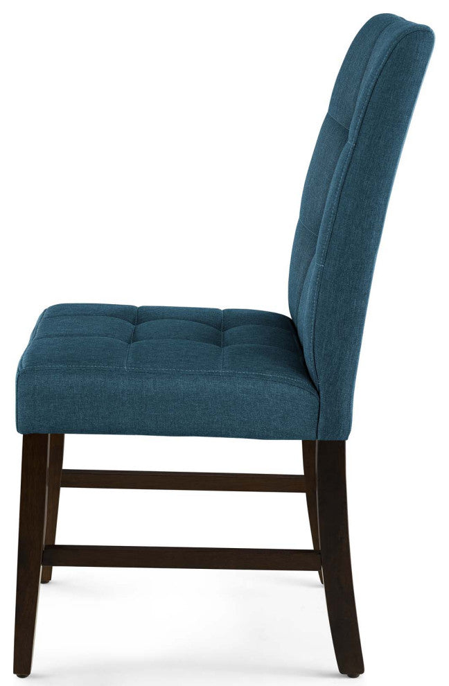 Tufted Side Dining Chair, Set of 2, Fabric, Wood, Blue, Cafe Bistro Restaurant