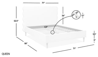 Stockholm Modern Wavy Headboard Platform Bed, Antique White Polyester, Queen