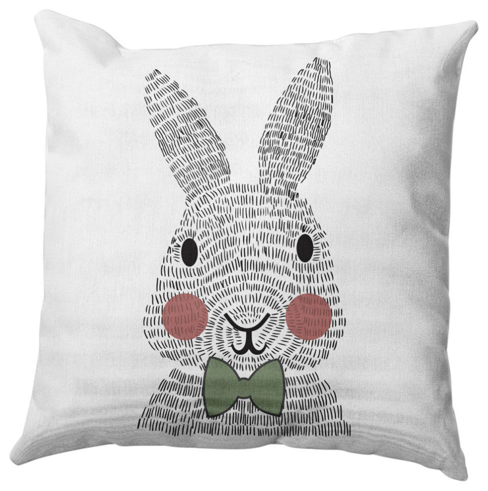 Bow-tie Bunny Easter Decorative Throw Pillow, Laurel Tree Green, 16x16"