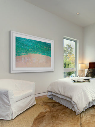 "White Umbrella Beach" Framed Painting Print, 45"x30"