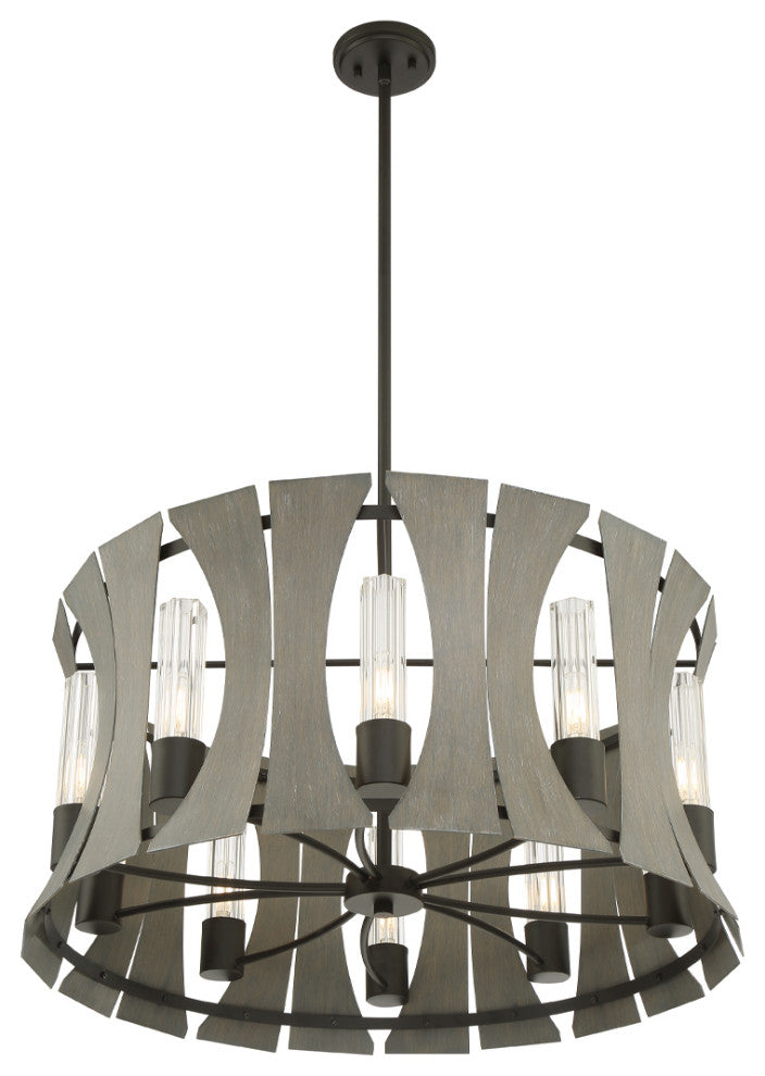 Transitional Chandelier, Matte Black With Gray Wood