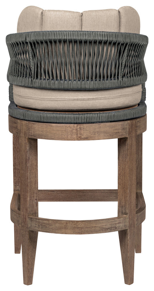 Orbit Outdoor Patio 30" Bar Stool Wood With Gray Rope/Taupe Olefin Cushions
