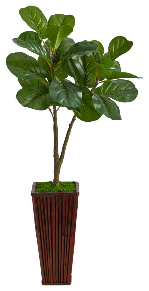 39" Fiddle Leaf Fig Artificial Tree, Bamboo Planter