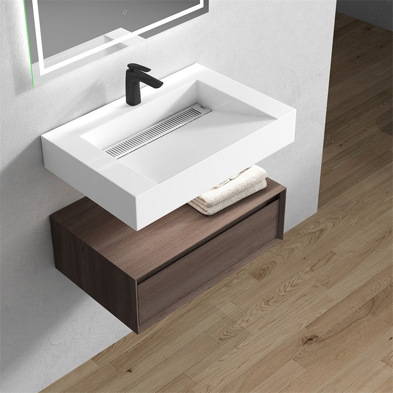 Alysa 30'' Floating Vanity, Acrylic Sink, Red Oak