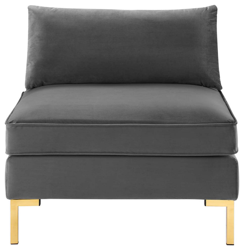 Sofa Middle Chair, Velvet, Gray, Modern, Living Lounge Hotel Hospitality