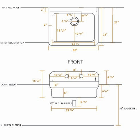 Old Fashioned Country Fireclay Utility Sink With High Backsplash, White