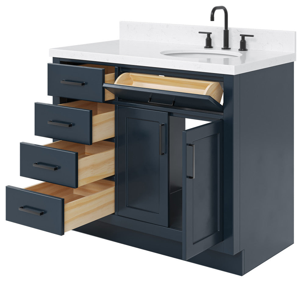 Ariel Hepburn 42" Right Offset Single Oval Sink Vanity, Carrara Quartz