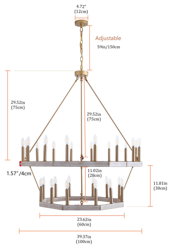 28-Light Pendant Light Candle Wagon Wheel Ceiling Light Round Chandelier