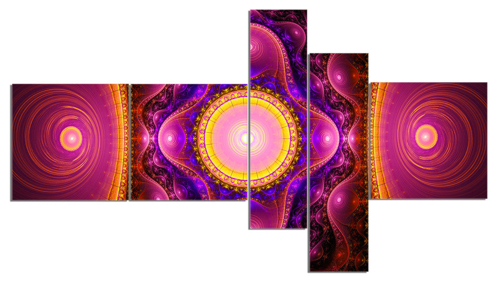 Pink Cryptical Fractal Design, Abstract Wall Art Canvas, 60"x32", 5 panels