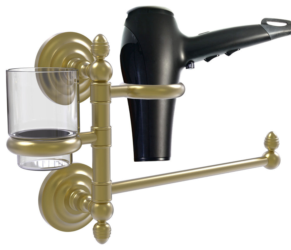 Que New Hair Dryer Holder and Organizer, Satin Brass