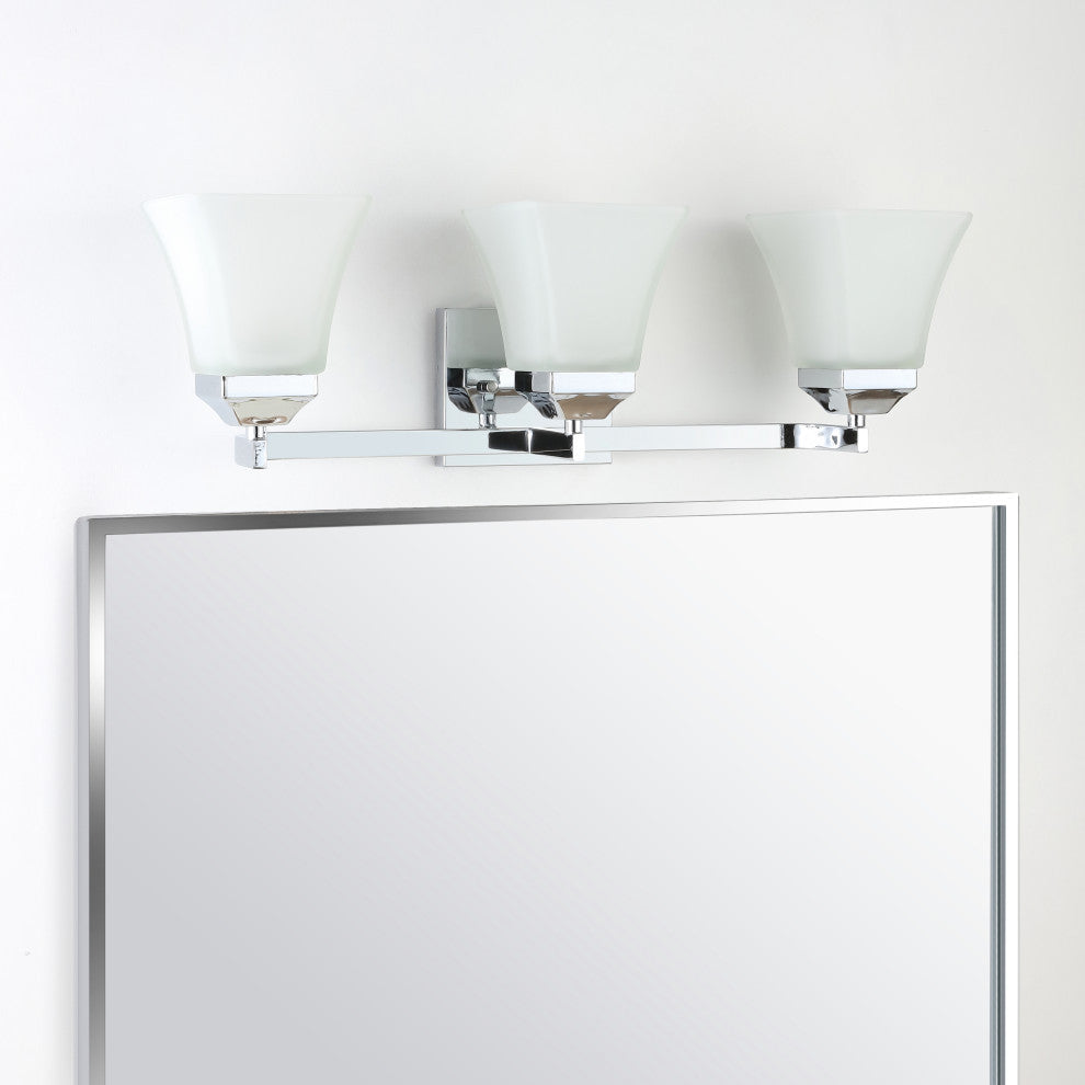 Staunton 1-Light Iron/Glass Modern Cottage LED Vanity Light, Chrome, 3-Light