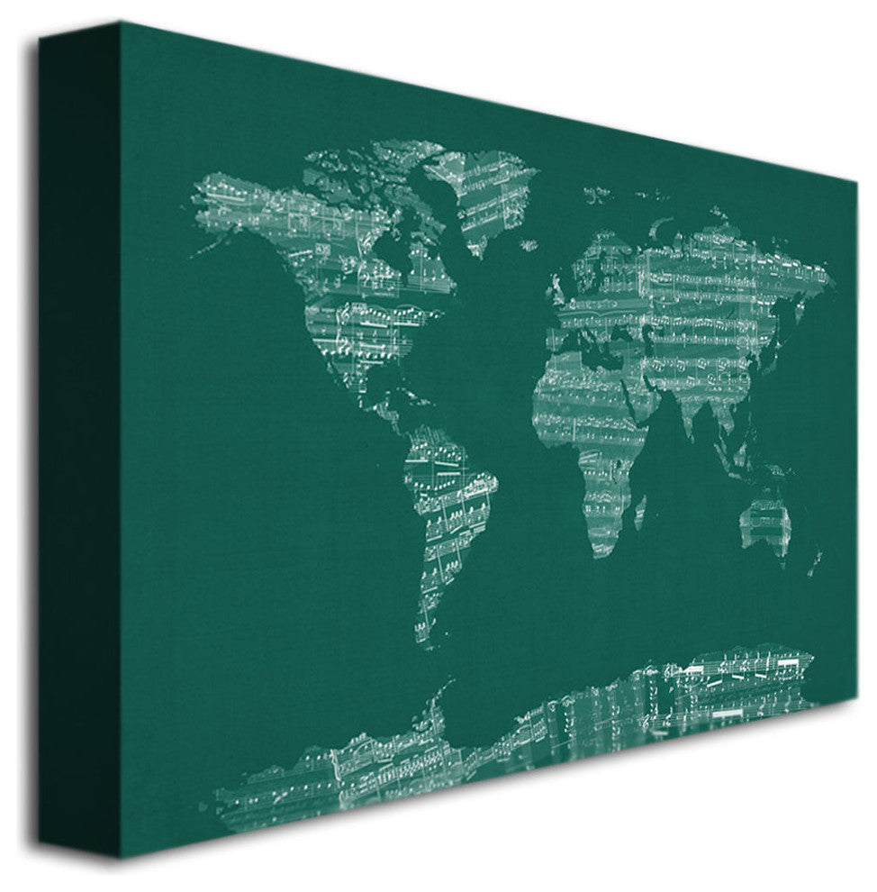 ''World Sheet Music Map in Green'' Canvas Art by Michael Tompsett