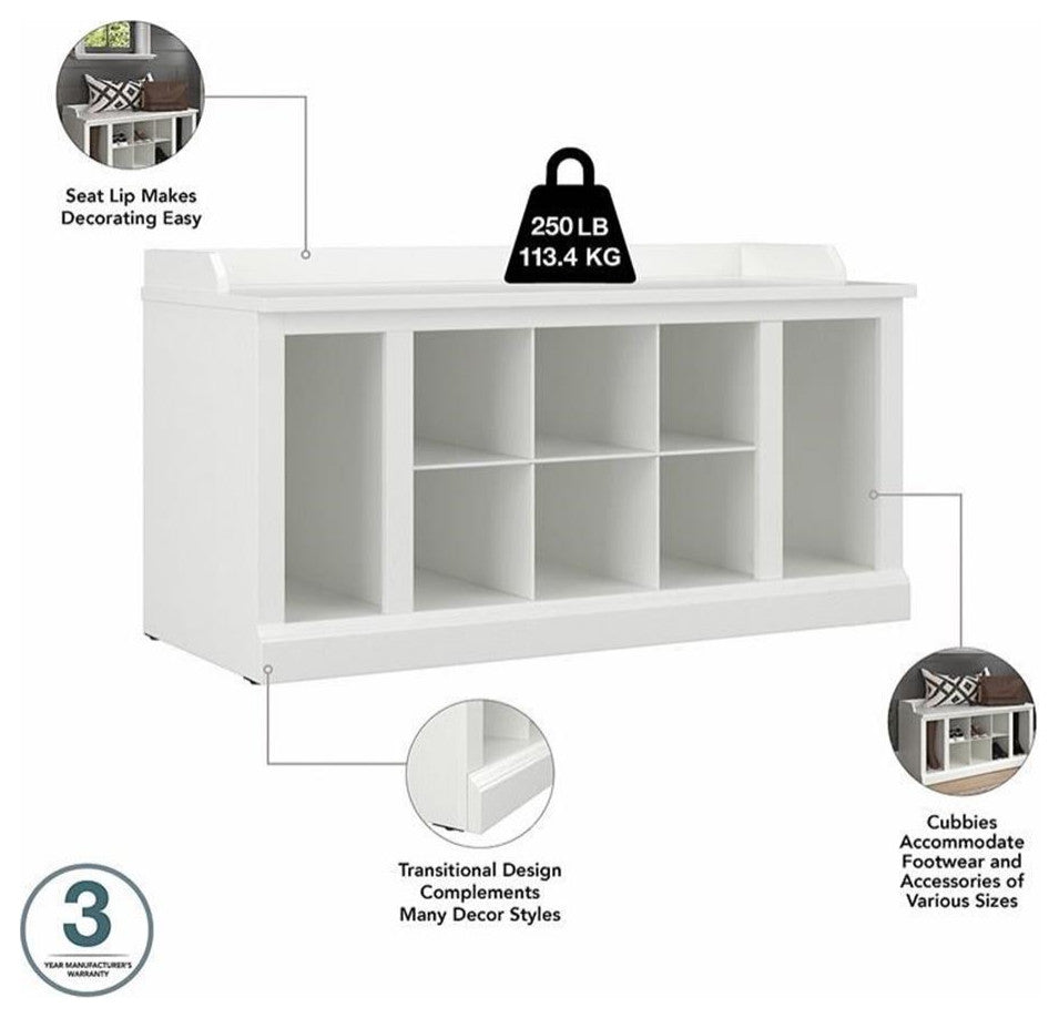 Woodland 40W Shoe Storage Bench with Shelves in White Ash - Engineered Wood