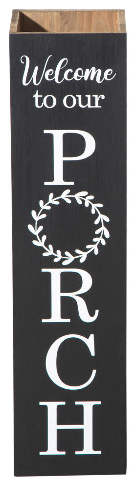 30"H Double Sided Solid Wood Black Boxed "Welcome Porch" Porch Sign