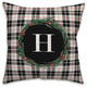 Black Plaid Monogram Wreath H 18x18 Spun Poly Pillow