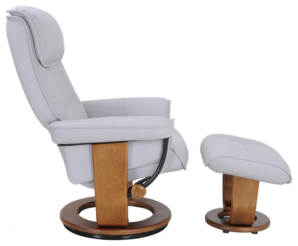 HomeRoots Contemporary Silver Gray Swivel Recliner and Ottoman Set