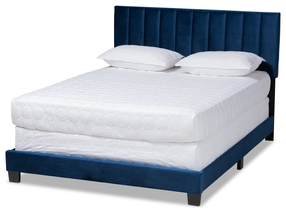 Paige Glam Navy Velvet Bed, Full