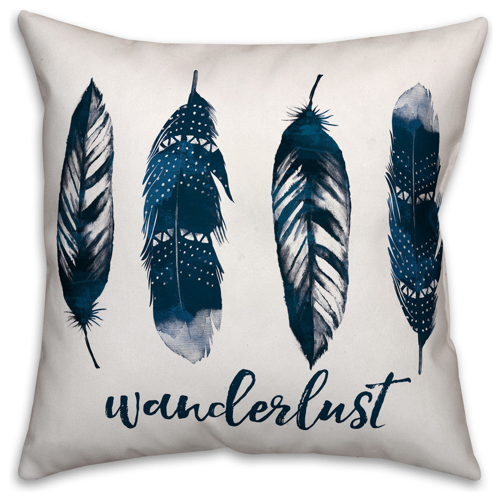 Wanderlust Blue Feathers Spun Poly Pillow, 18x18
