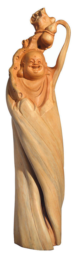 Cedar Wood Root Happy Buddha Asian Sculpture
