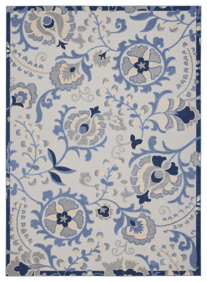 7 x 10 Blue and Gray Indoor Outdoor Area Rug