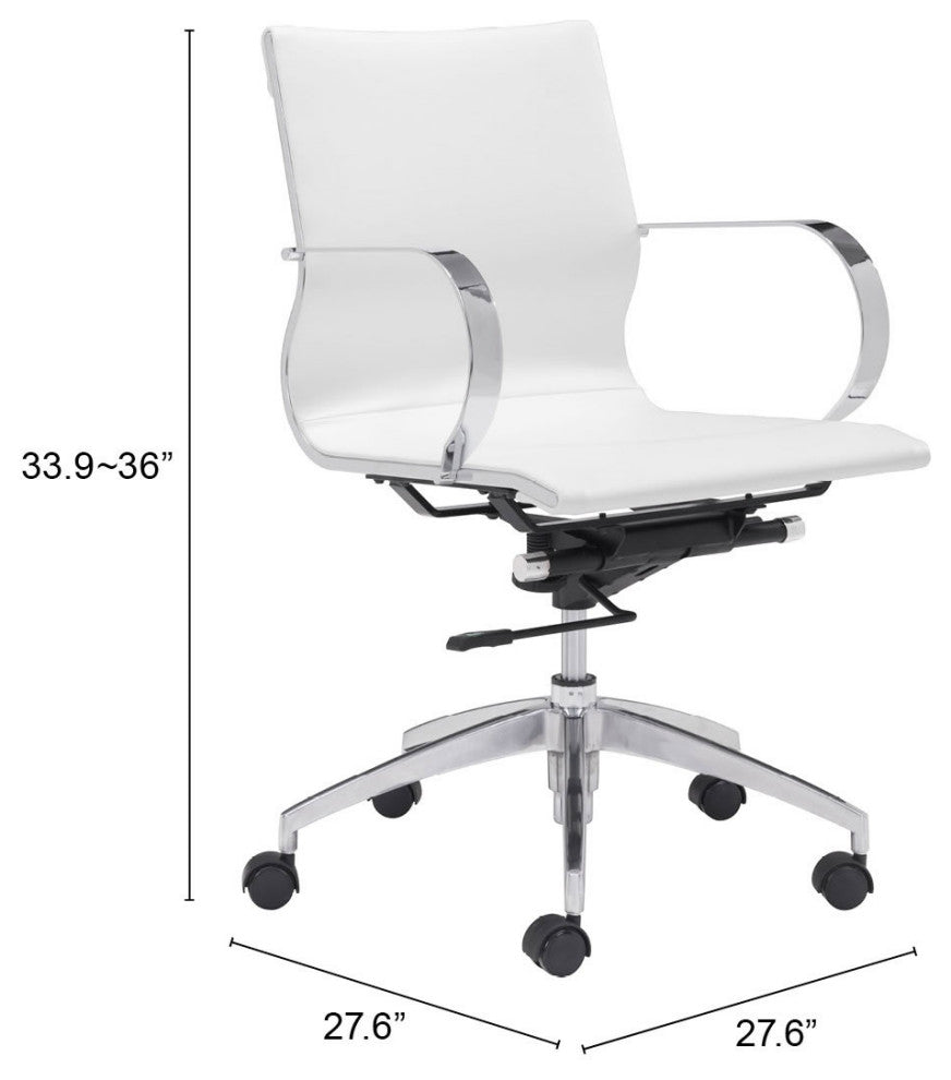 Computer Chair, Faux Vinyl Leather, Steel, White, Silver, Home Business Office