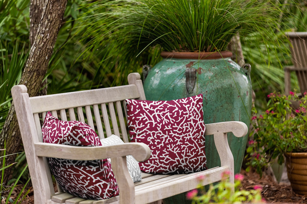 Seaweed Polyester Indoor/Outdoor Pillow, Maroon Red, 18"x18"