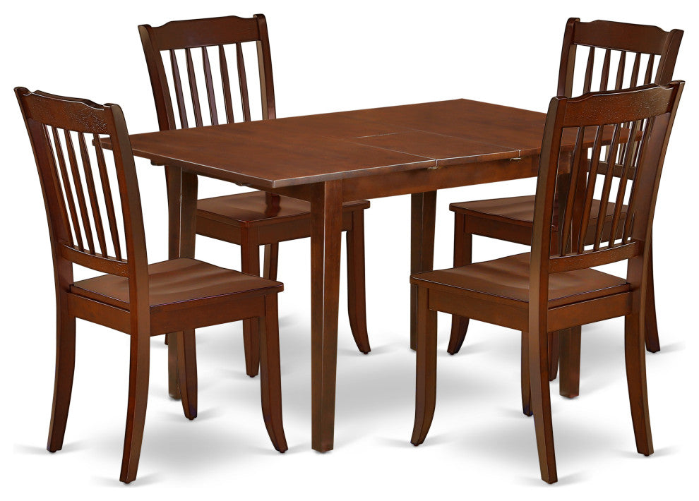 5Pc Rectangular 42/53.5 Inch Table With 12 In Leaf, 4 Vertical Slatted Chairs