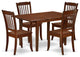 5Pc Rectangular 42/53.5 Inch Table With 12 In Leaf, 4 Vertical Slatted Chairs
