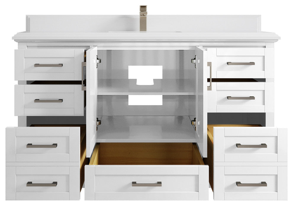 Boston 60 Single Bathroom Vanity in White 1.5" White Quartz