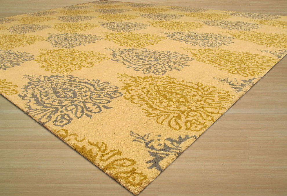 Hand-Tufted Wool Ivory Transitional Abstract Royal Paisley Rug, 7'9 X 9'9