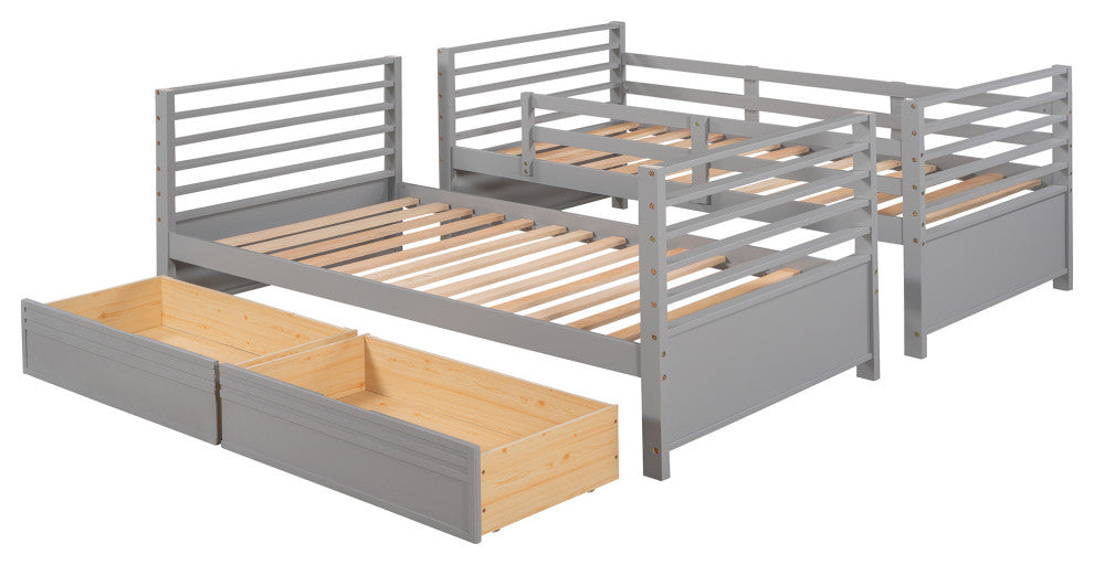 Gewnee Wood Twin Over Twin  Bunk Bed with Two Drawers in Gray