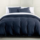 Hera Washed Linen Flange Comforter Set, 3PC, Navy, King