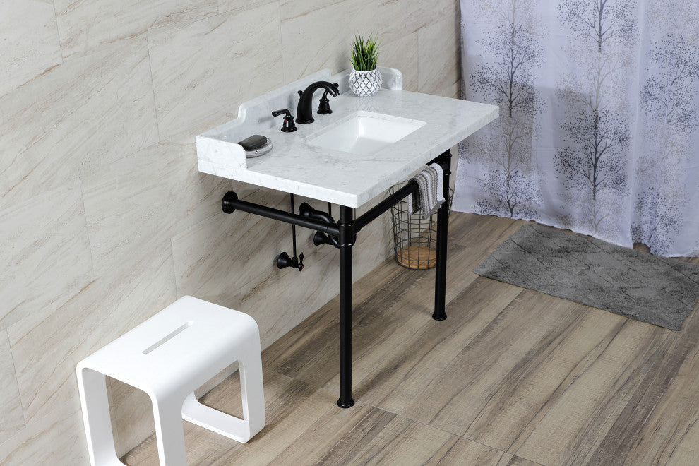 Kingston Brass LMS3622M8SQ0ST 36" Carrara Marble Console Sink, Legs