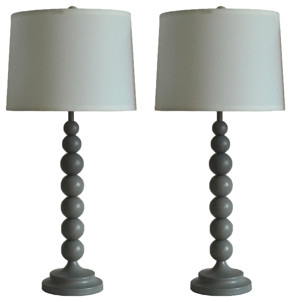 Set of 2 Stacked Ball Table Lamps, Grey