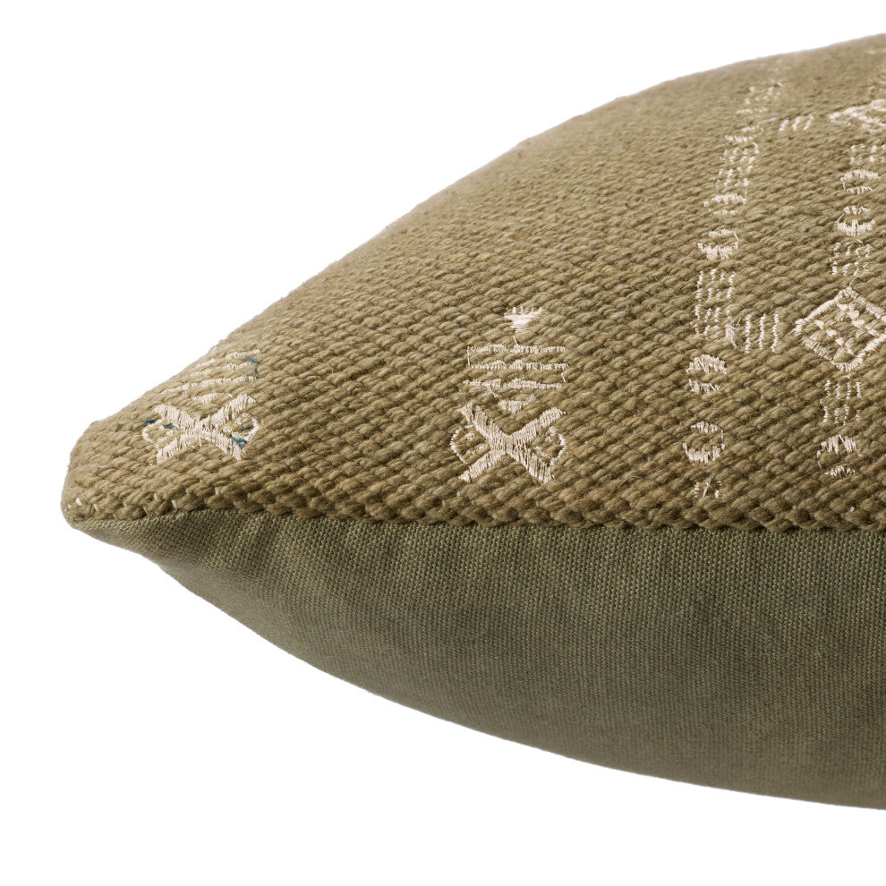 Tarik Medallion Olive Green/ Cream Down Pillow 13"X40" Lumbar, Polyester Fill