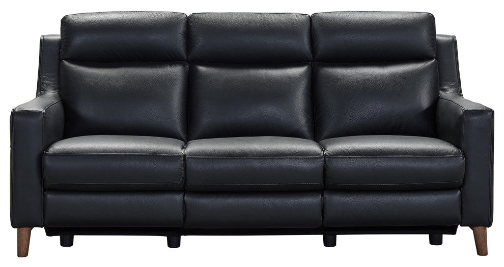 Wisteria Contemporary Sofa In Light Brown Wood Finish And Black Genuine Leather