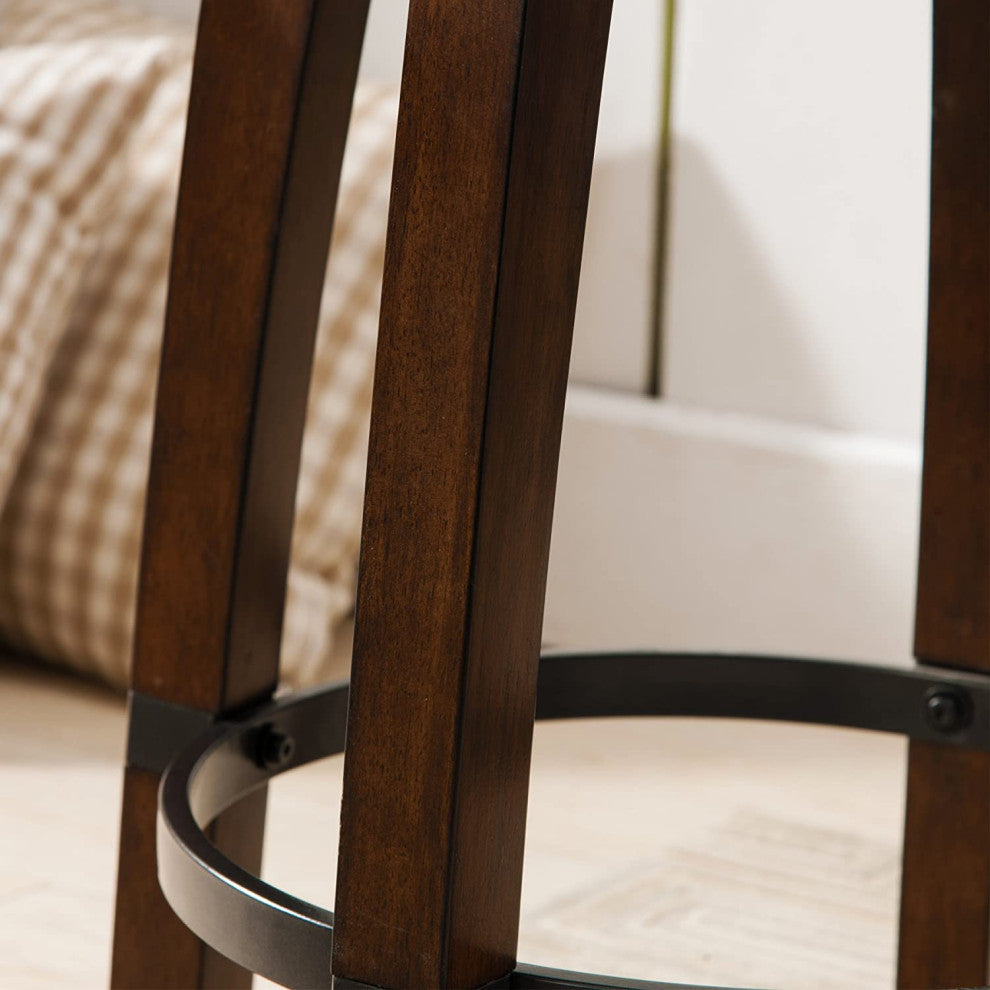 Set of 2 Counter Stool, Backless Design With Faux Leather Seat, Sienna/Sable