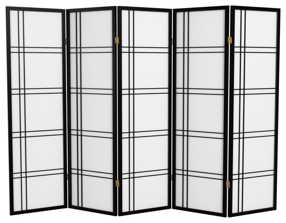 5' Tall Double Cross Shoji Screen, Black, 5 Panels