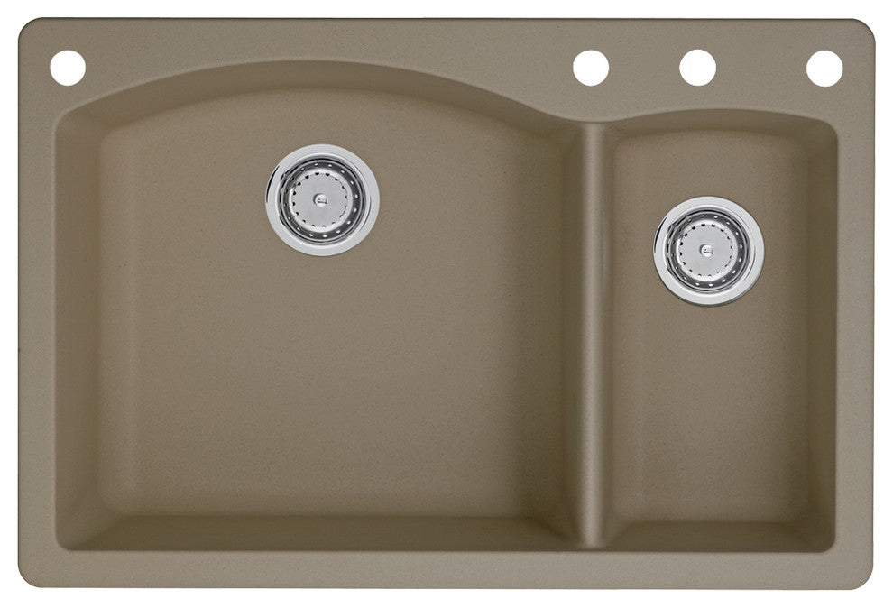 Blanco 440197 22"x33" Granite Double Dual-Mount Kitchen Sink, Truffle, 4 Faucet